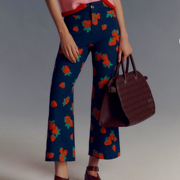 🍓Maeve COLETTE Cropped Printed Linen-Blend Wide-Leg Pants Anthropologie - Picture 2 of 14